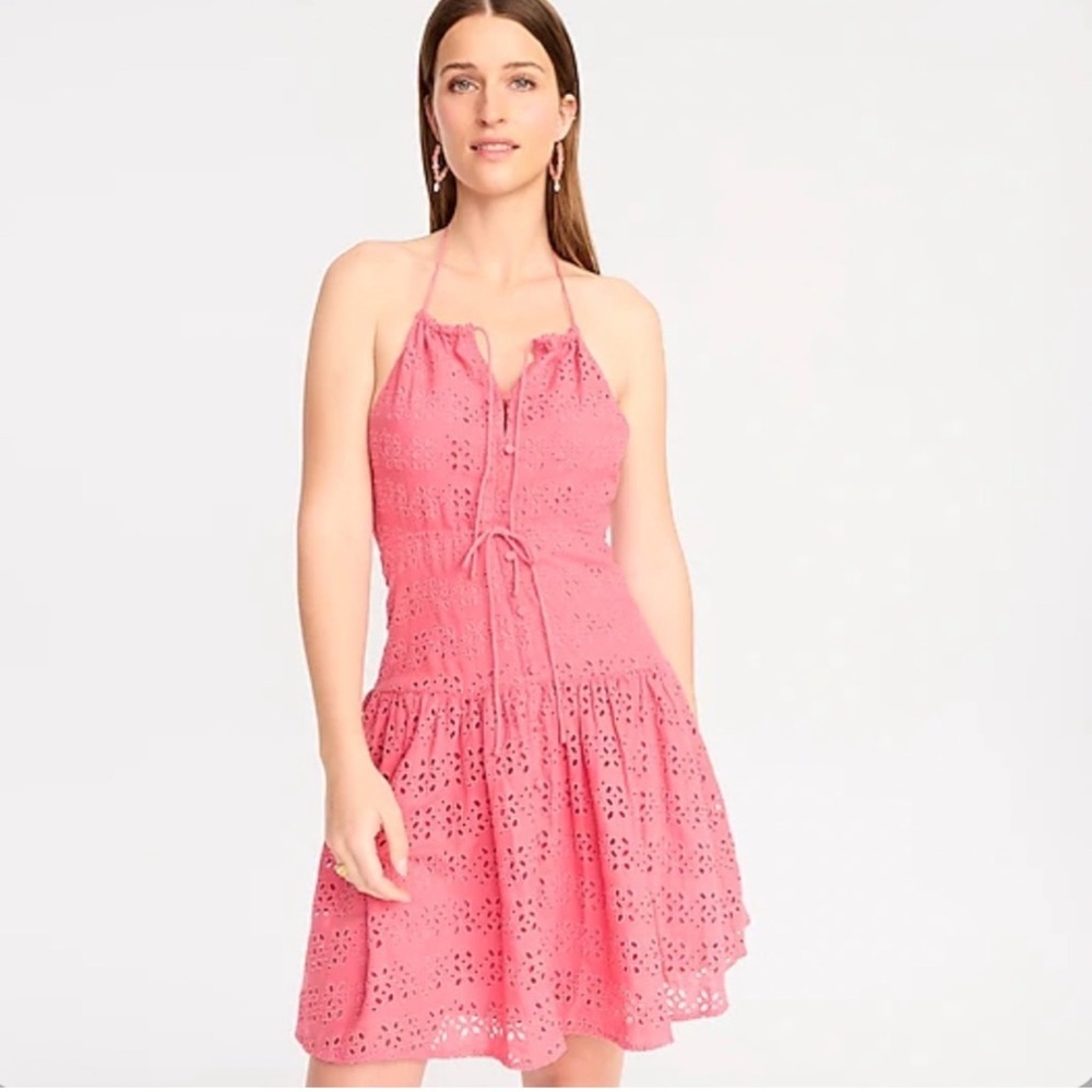 NWT J. Crew Pink Anguilla Eyelet Mini Halter Dress